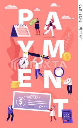 Payment Concept. People Paying Money for Services and to Bank Loan and Credit Using Cash and Paycheck 64334879