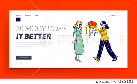 Restoration and Modernization Works Landing Page Template. Happy Woman Designer Character 64335103