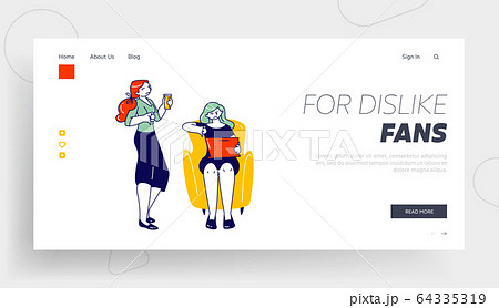 Negative Opinion or Feeling Landing Page Template. Female Characters Show Disapproval Sign Thumb Down Negative Opinion or Feeling Landing Page Template. Female Characters Show Disapproval Sign Thumb Down 64335319