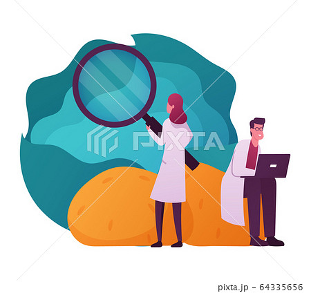 Scientist Characters in Lab Coats Learning Huge Vegetables with Glass. Haccp Hazard Analysis and Critical Control Point 64335656
