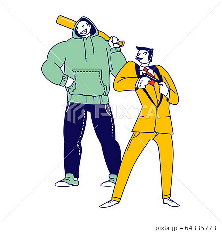 Mafia Bandits or Criminal Male Character Wearing Hoodie Holding Baseball Bat in Hands 64335773