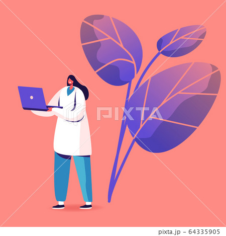 Female Doctor Character Gastroenterologist Wear Medical Robe Holding Laptop Stand in Clinic Chamber 64335905