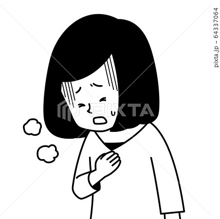 呼吸困難 体調不良 白黒のイラスト素材