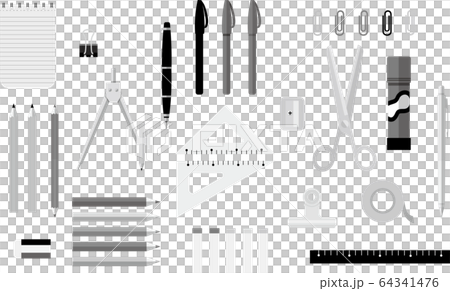 シンプルでおしゃれなデザイン文房具のセット ステーショナリー グレースケールのイラスト素材