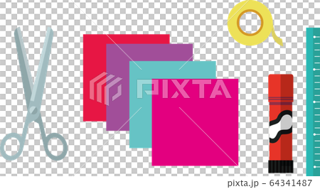 折り紙とハサミ のり 工作用品セットのイラスト素材