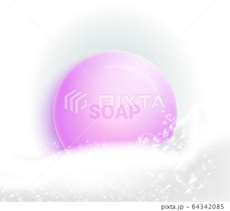 Soap bar with foam and bubbles isolated vector illustration on white background. Soap foam for lather. Vector illustration. 64342085
