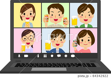 オンライン飲み会 ノートpc 画面 イラストのイラスト素材 64342922 Pixta