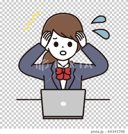 学生 女性 パソコン イラスト 64343706