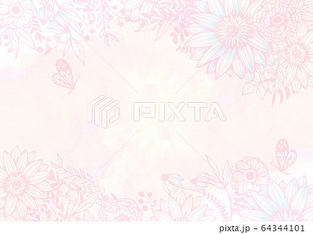 水彩の花柄背景素材 ウォーターカラー レトロ 絵の具 ピンク 植物柄のイラスト素材