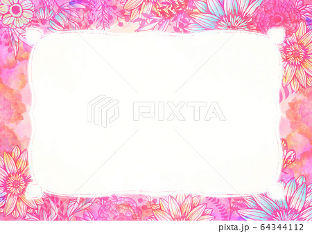 水彩の花柄背景素材 レトロ ウォーターカラー 絵の具 ピンク 植物柄のイラスト素材