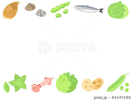 春の食材 野菜と魚 フレームのイラスト素材