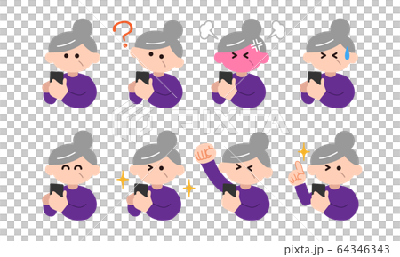 Senior woman operating a smartphone (deformed color) Senior woman operating a smartphone (deformed color) 64346343