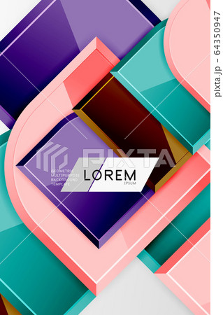 Glossy glass squares with round elements geometric composition. Abstract geometric background with 3d effect composition For Wallpaper, Banner, Background, Card, Book Illustration, landing page 64350947