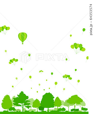 風船と緑の木々 風景のイラスト素材