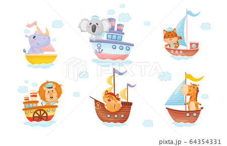Cartoon Animals in Sailor Hats Boating and Sailing Vector Set Cartoon Animals in Sailor Hats Boating and Sailing Vector Set 64354331