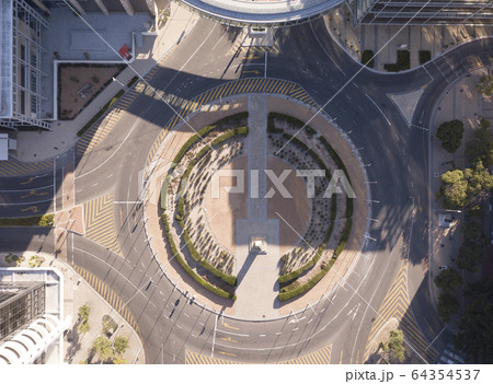 Aerial view of empty streets in in a city during 64354537