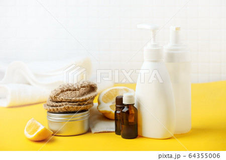 Set of eco-friendly natural cleaning products on Set of eco-friendly natural cleaning products on 64355006