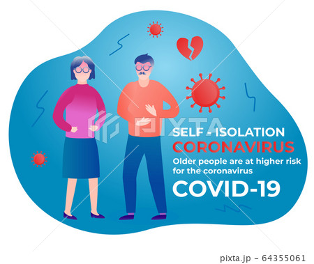 Older aged people are at higher risk for the coronavirus. Self isolation. Home quarantine from Covid-19. Self-isolate from a pandemic. Vector illustration Older aged people are at higher risk for the coronavirus. Self isolation. Home quarantine from Covid-19. Self-isolate from a pandemic. Vector illustration 64355061