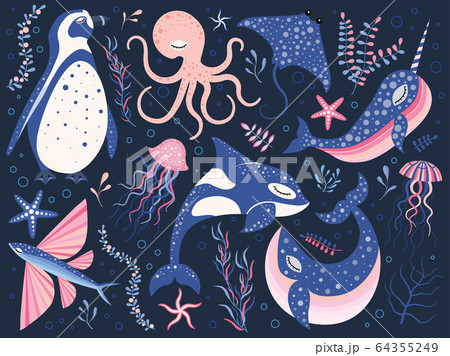 Fairy Tale Northern Ocean Animals Cartoon Set Fairy Tale Northern Ocean Animals Cartoon Set 64355249