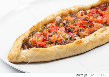 Turkish pide pizza on a white background. Turkish traditional cuisine 64356470
