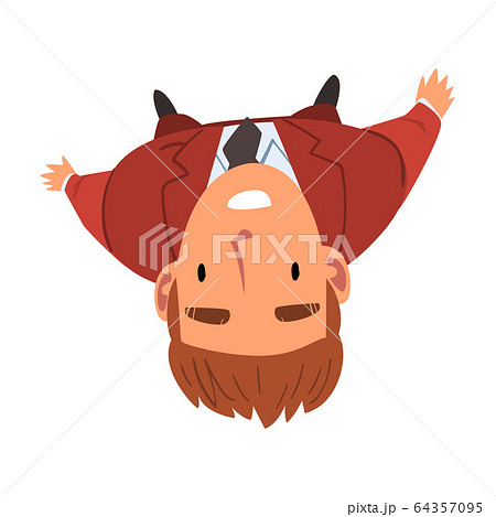 Smiling Businessman in Red Suit Standing Looking Up, Male Face View from Above Vector Illustration 64357095