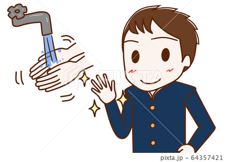 手を洗って清潔にする男子学生のイラスト素材 手を洗って清潔にする男子学生のイラスト素材