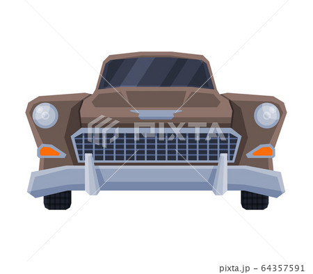 Front View of Retro Car, Vintage Vehicle Flat Vector Illustration 64357591