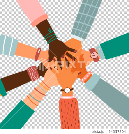 Hands together - set of different races raised up hands. Hands together - set of different races raised up hands. 64357804