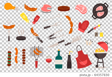 Summer, spring barbecue grill and picnic icons set. Snacks, vegetables, healthy food. Summer, spring barbecue grill and picnic icons set. Snacks, vegetables, healthy food. 64357830