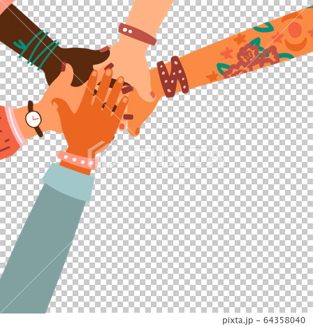 Hands together - set of different races raised up hands. 64358040