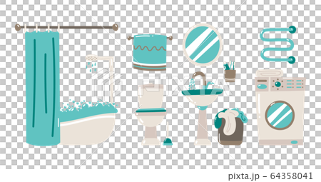 Bathroom interior background template. Modern home, restroom with furniture and hygiene accessories. 64358041
