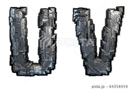 Set of capital letters U and V made of metal isolated on white background. 3d Set of capital letters U and V made of metal isolated on white background. 3d 64358459