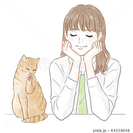 猫と女性のイラスト素材