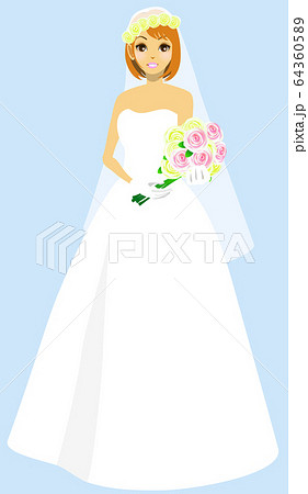 ウエディングドレスの花嫁のイラスト素材