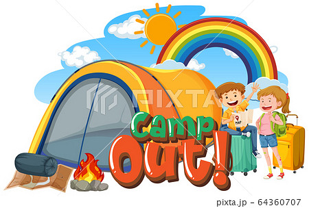 Font design for camp out with tent in the park 64360707