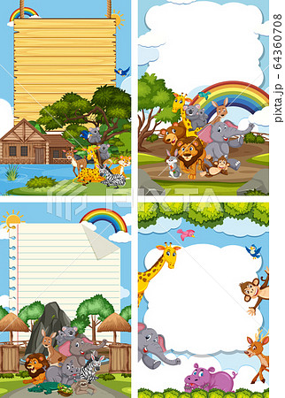 Border template design with many wild animals in 64360708