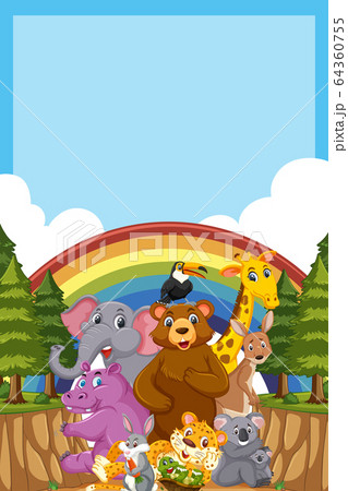 Border template design with many wild animals in 64360755