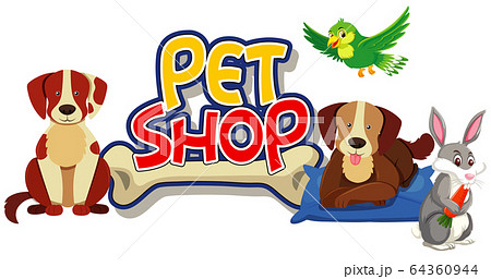 Font design for pet shop with many cute animals 64360944