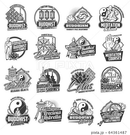 Buddhism religion, meditation and culture icons Buddhism religion, meditation and culture icons 64361487