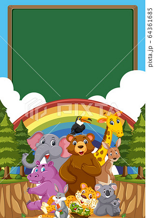 Border template design with many wild animals in Border template design with many wild animals in 64361685