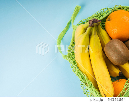Mesh shopping bag with bananas. Zero waste Mesh shopping bag with bananas. Zero waste 64361864