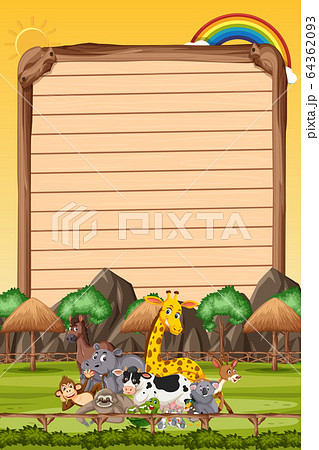 Border template design with many wild animals in Border template design with many wild animals in 64362093
