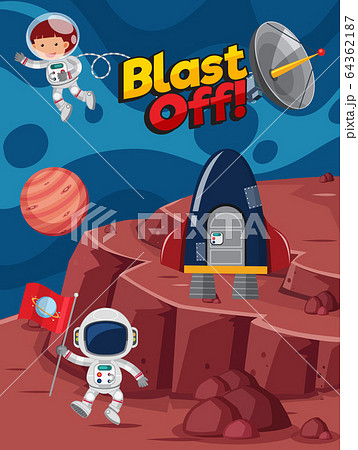 Poster design with astronauts flying in the space 64362187