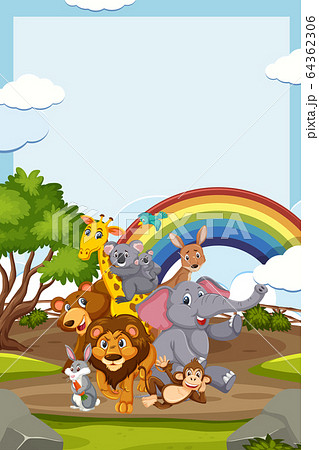 Border template design with many wild animals in 64362306