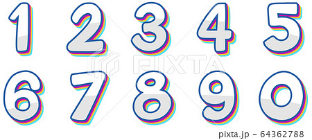 Font design for number one to zero on white 64362788