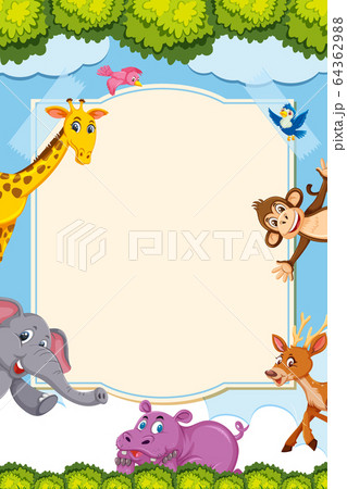 Border template design with many wild animals in Border template design with many wild animals in 64362988