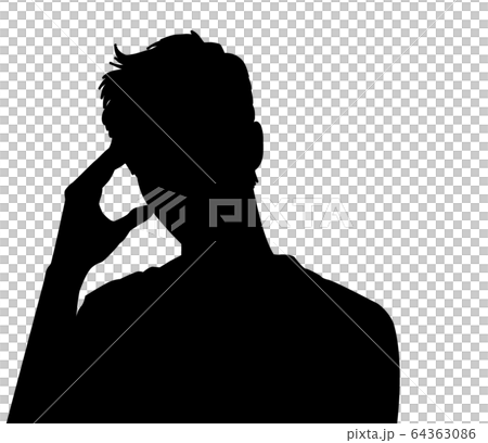 【人物シルエット】風邪・体調不良　男性　頭が痛い　頭を押さえる男性 64363086