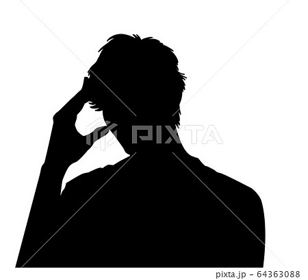 【人物シルエット】風邪・体調不良 男性 頭が痛い 頭を押さえる男性 【人物シルエット】風邪・体調不良 男性 頭が痛い 頭を押さえる男性 64363088