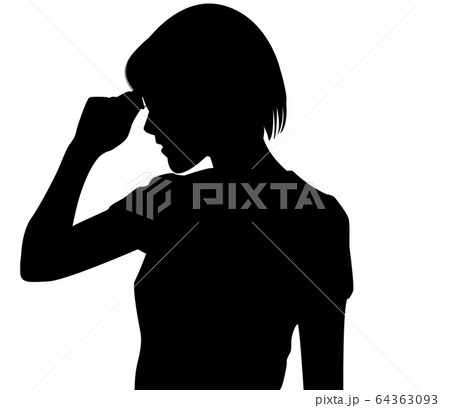 【人物シルエット】風邪・体調不良　女性　頭が痛い　頭を押さえる女性 64363093
