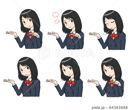女子高生　紹介　案内　怒る　悩む　困る　セット 64363688